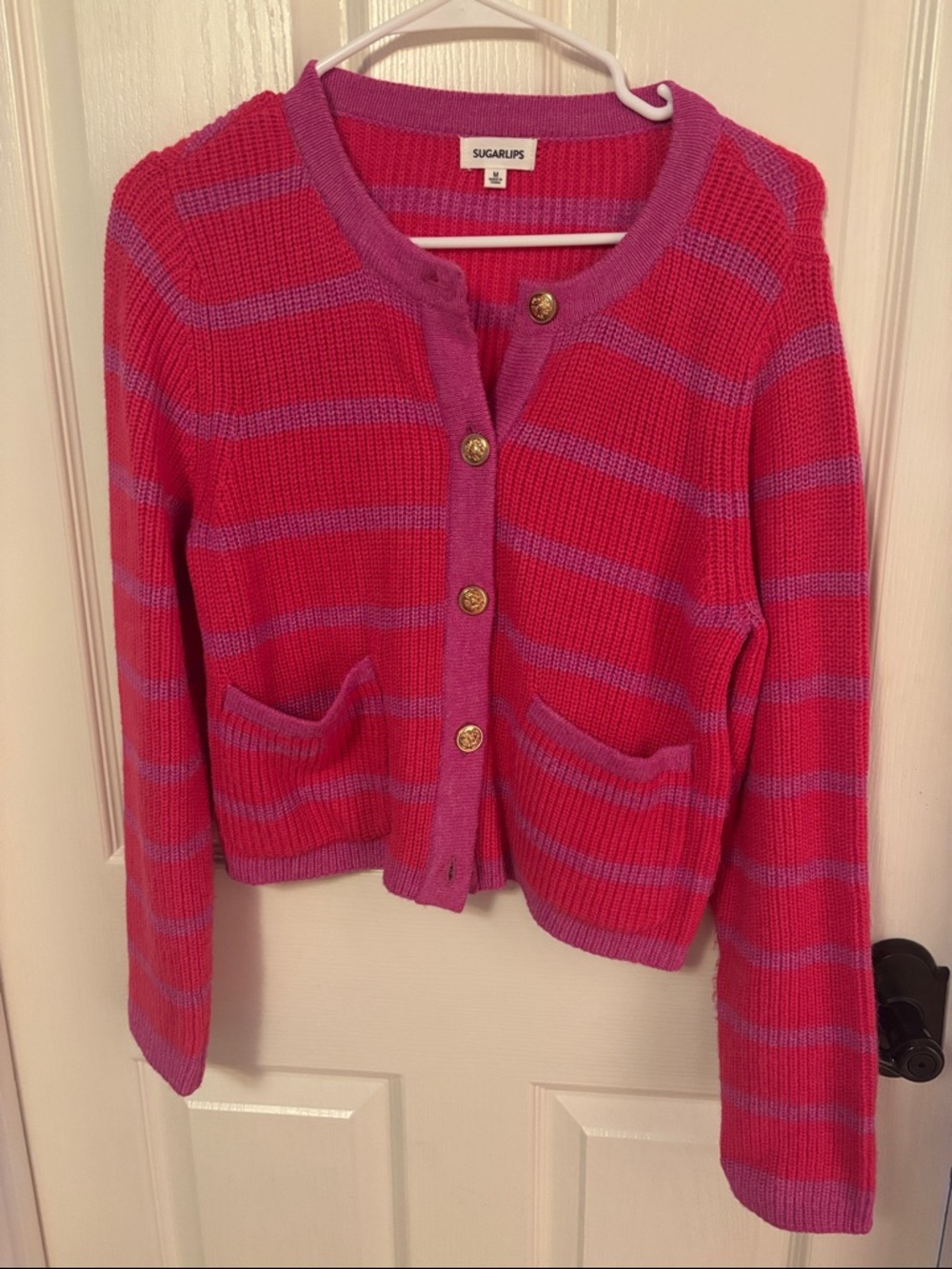 Sugarlips Pink and Purple Striped Cropped Cardigan